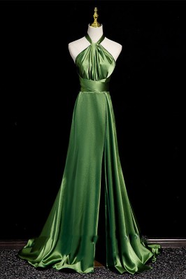 Emerald Green Satin Halter...