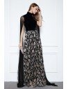 Designer High Neck Cape Style Black Formal Dress - CK557
