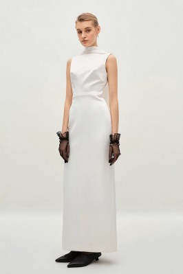 White Sleeveless High Neck...