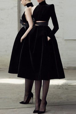 Black Velvet High Neck Long...