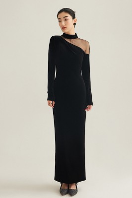 Black One-Shoulder Mesh...