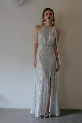 Silver Sequin Halter Neck...