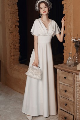 Ivory V-Neck Floor-Length...