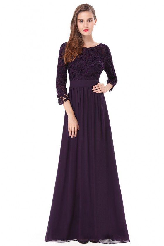 Elegant Dark Purple 3/4 Sleeve Lace Long Evening Dress - $66 #EP08412DP ...