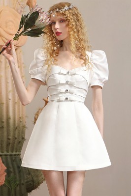 White Puff Sleeve Short...
