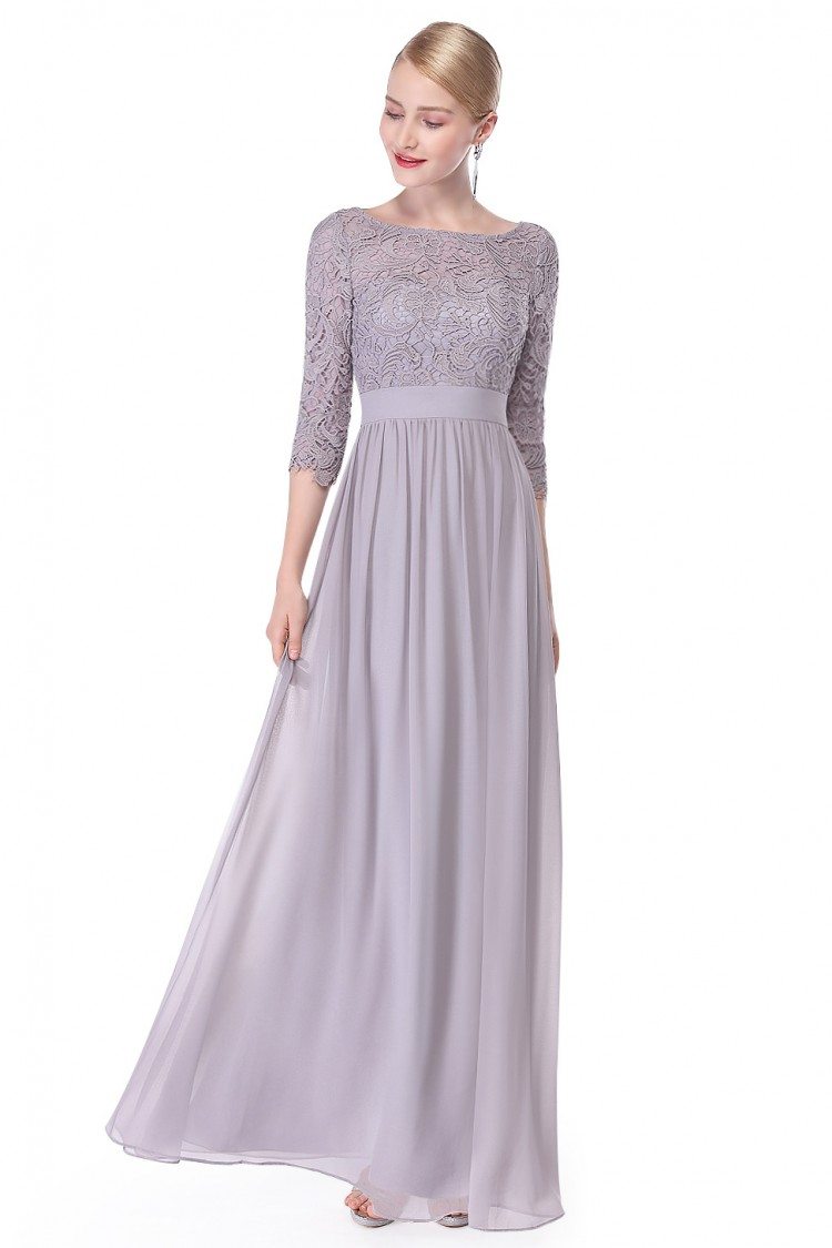 Elegant Grey 3/4 Sleeve Lace Long Evening Dress - $62.04 #EP08412GY ...