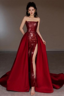 Red Sequin Strapless...