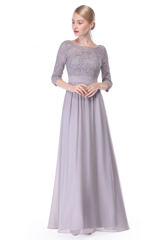 Elegant Grey 3/4 Sleeve Lace Long Evening Dress - $66 #EP08412GY ...