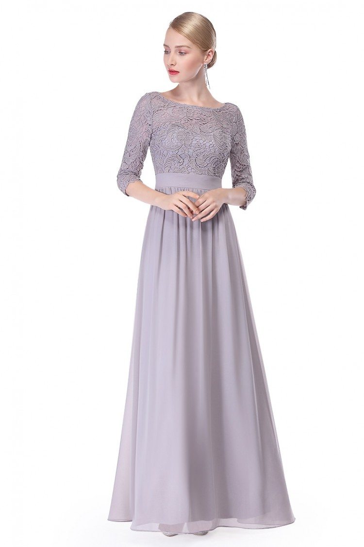 Elegant Grey 3/4 Sleeve Lace Long Evening Dress - $62.04 #EP08412GY ...