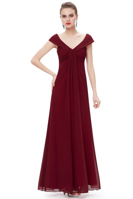 Burgundy Chiffon V-neck Long Party Dress - $59 #EP08457BD - SheProm.com