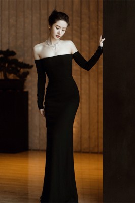 Black Off-Shoulder Long...
