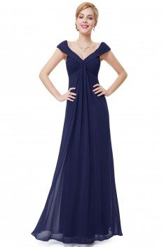 Navy Blue Chiffon V-neck Long Party Dress - EP08457NB