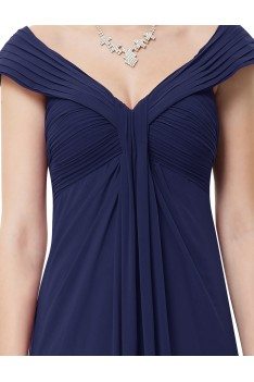 Navy Blue Chiffon V-neck Long Party Dress - EP08457NB
