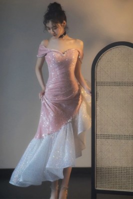Pink Sequin Off-Shoulder...