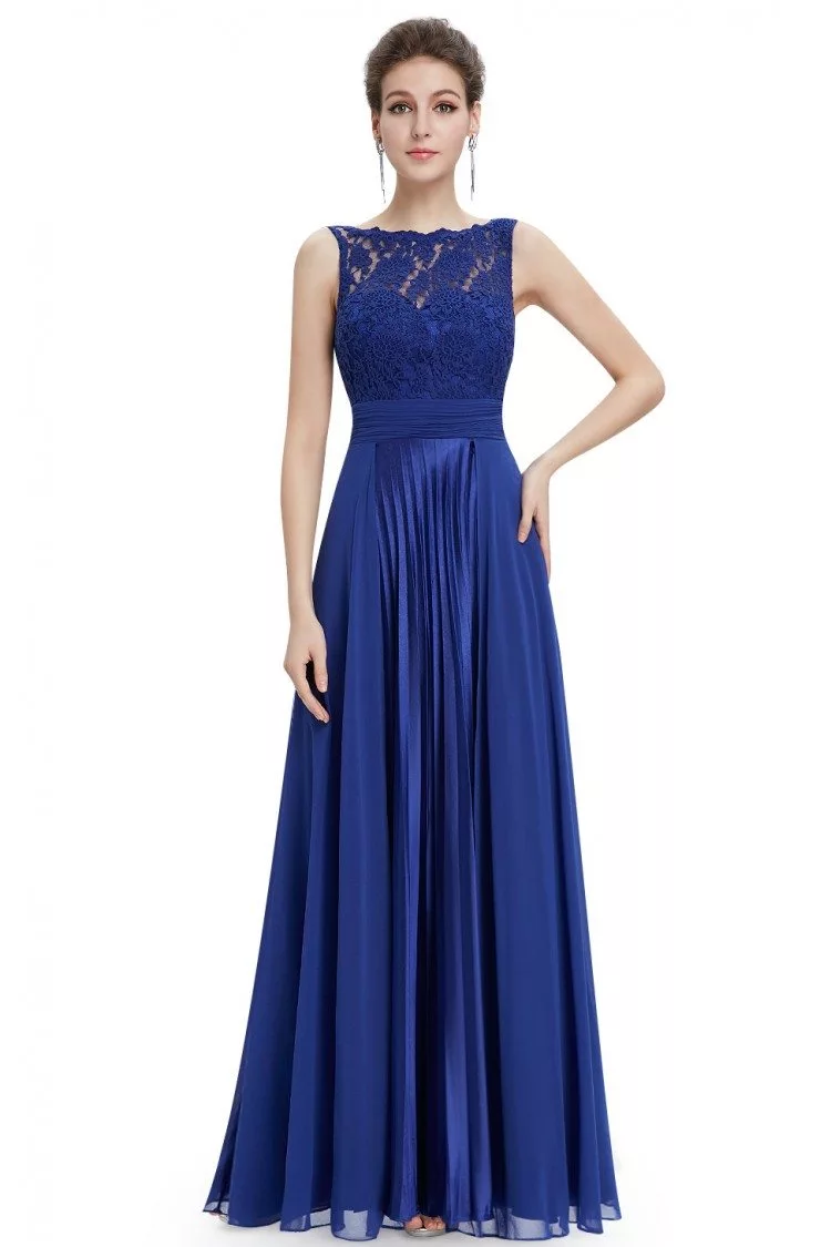 Navy Blue Lace 3/4 Sleeve Long Evening Dress - $56 #EP08861NB - SheProm.com