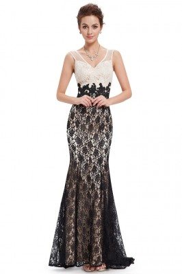 Black and White Lace Mermaid Long Prom Dress - EP08535BK