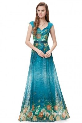 Floral Lace Long Formal Evening Party Dress - EP08386GB