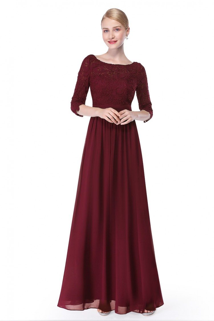 Elegant Burgundy 3/4 Sleeve Lace Long Evening Dress - $66 #EP08412BD ...