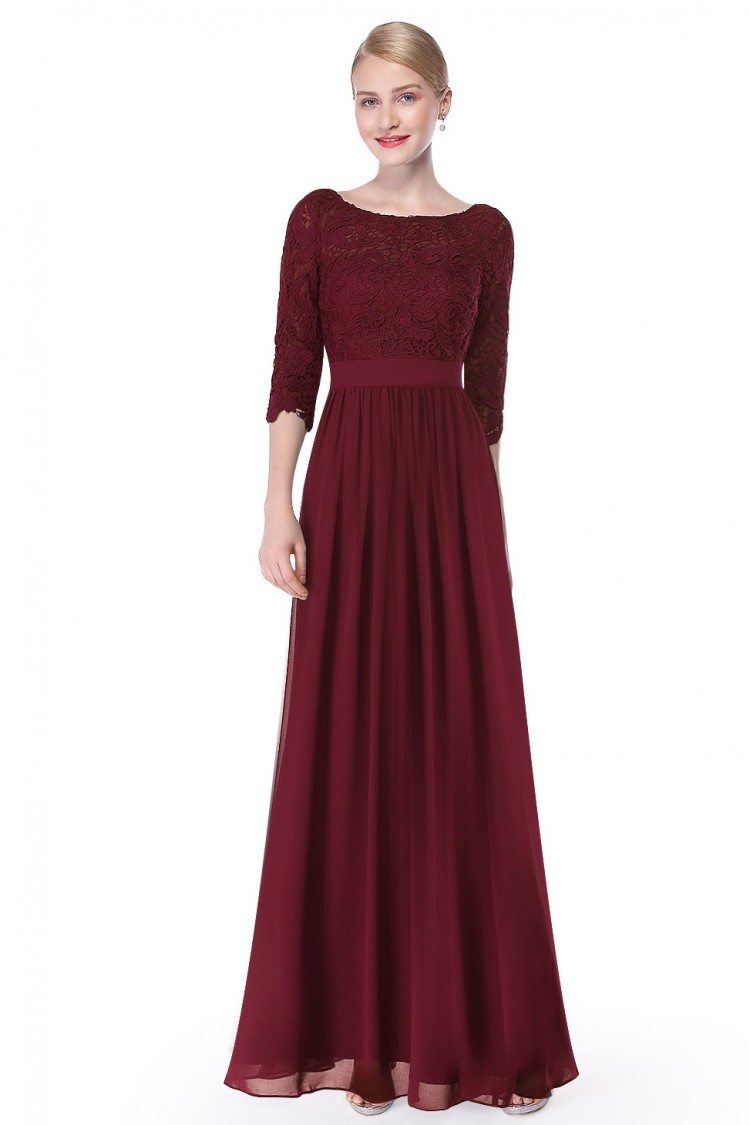 Elegant Burgundy 3/4 Sleeve Lace Long Evening Dress - $66 #EP08412BD ...