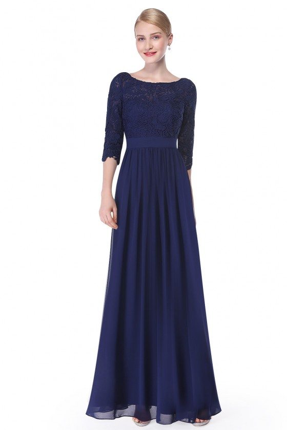 Elegant Navy Blue 3/4 Sleeve Lace Long Evening Dress - $66 #EP08412NB ...