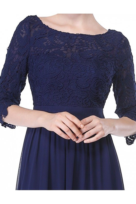 Elegant Navy Blue 3/4 Sleeve Lace Long Evening Dress - $66 #EP08412NB ...