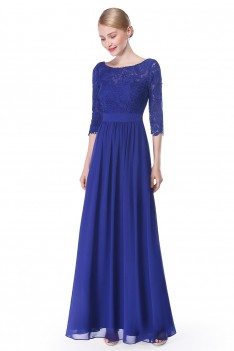 Elegant Royal Blue 3/4 Sleeve Lace Long Evening Dress - $62.04 # ...