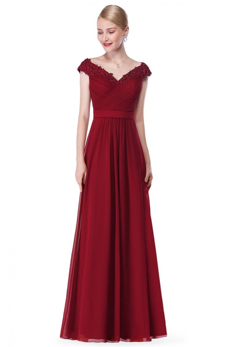 Burgundy Beaded Lace Cap Sleeve Long Prom Dress - $80.84 #EP08633BD ...