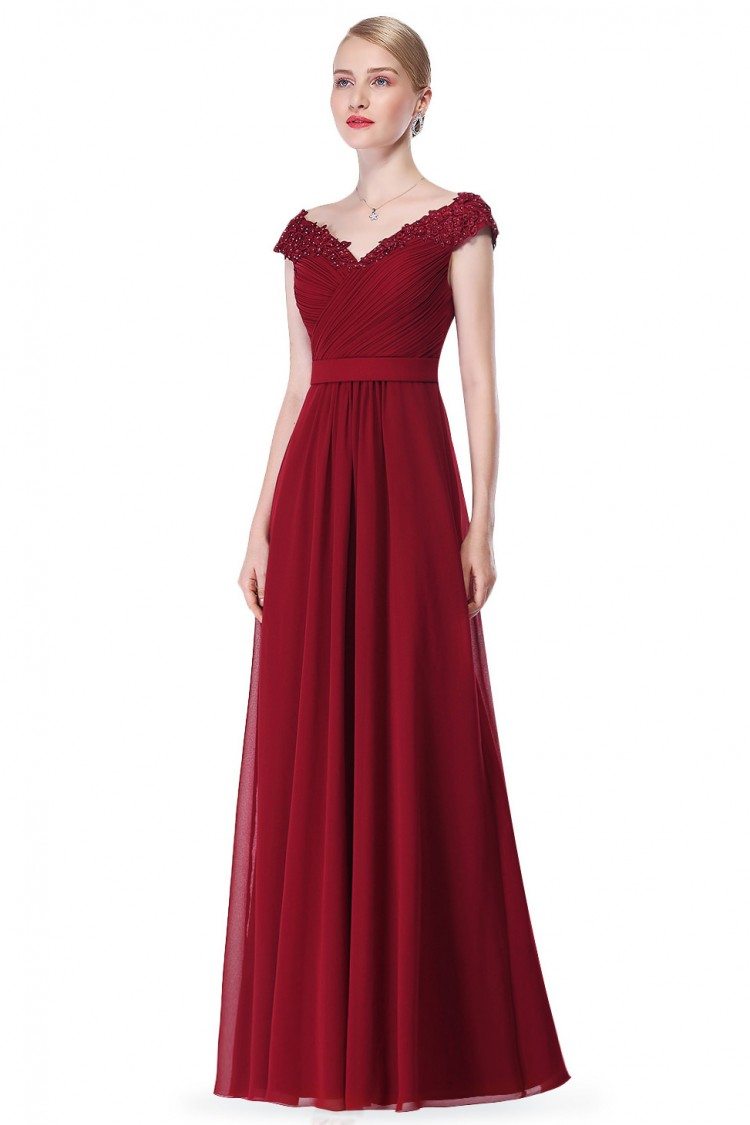 Burgundy Beaded Lace Cap Sleeve Long Prom Dress - $86 #EP08633BD ...