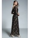 Black Lace Half Sleeve Formal Long Dress - CK581
