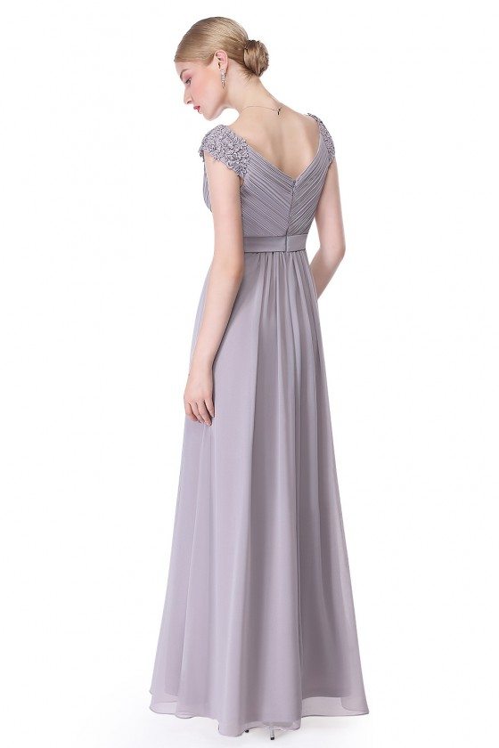 Grey Beaded Lace Cap Sleeve Long Prom Dress - $86 #EP08633GY - SheProm.com