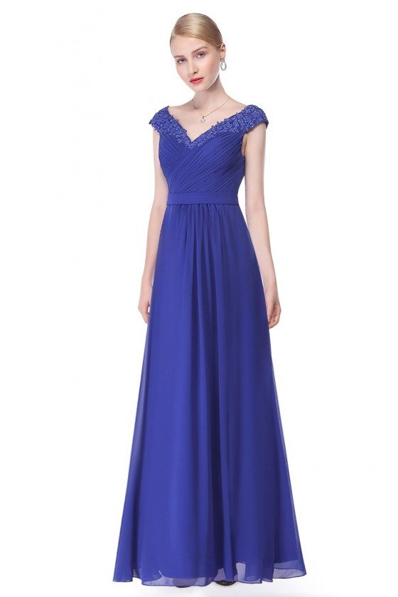 Royal Blue Beaded Lace Cap Sleeve Long Prom Dress - $86 #EP08633SB ...