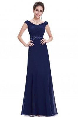 Women's Elegant Chiffon Navy Blue V-neck Evening Dress - EP08642NB
