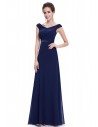 Women's Elegant Chiffon Navy Blue V-neck Evening Dress - EP08642NB