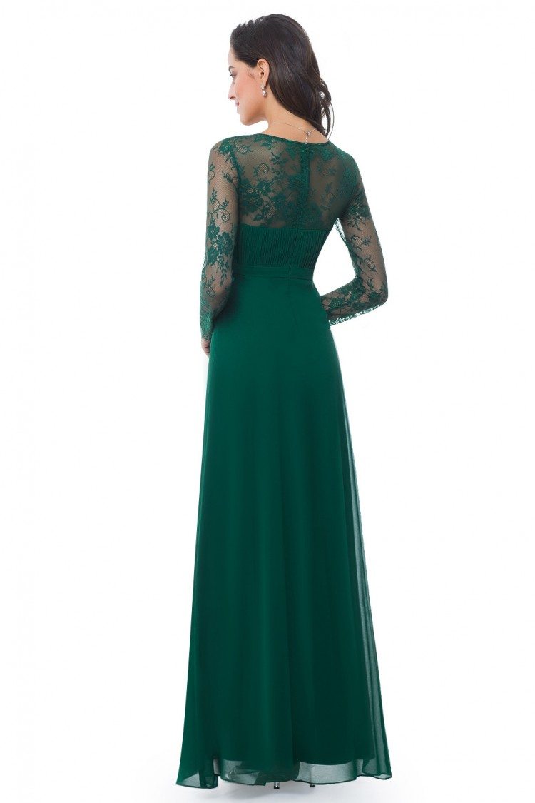 Dark Green V-neck Lace Long Sleeve Evening Prom Dress - $59 #EP08692DG ...