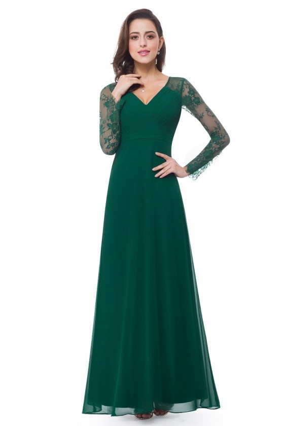 dark green long sleeve gown