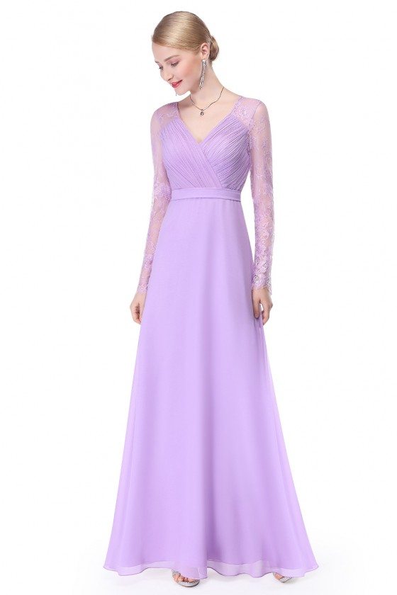 Lavender V-neck Lace Long Sleeve Evening Prom Dress - $55.46 #EP08692LV ...