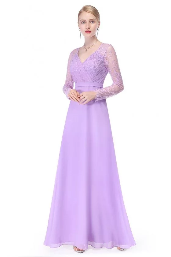 Lavender V-neck Lace Long Sleeve Evening Prom Dress - $55.46 #EP08692LV ...