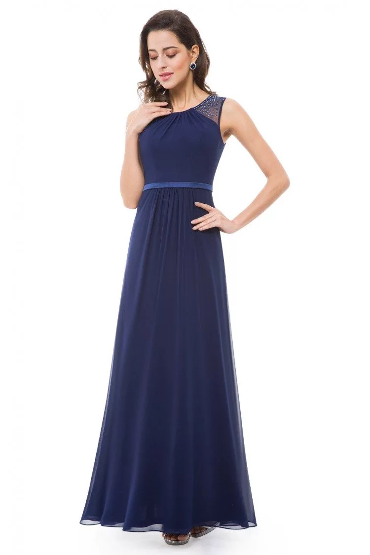 Navy Blue Chiffon Round Neck Long Evening Party Dress - $66 #EP08742NB ...