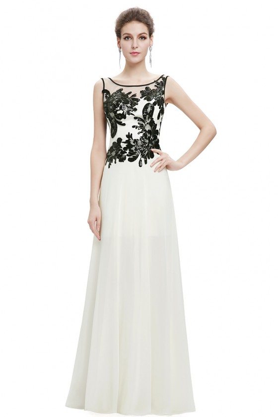White and Black Long Evening Party Dress - $64 #EP08751CR - SheProm.com