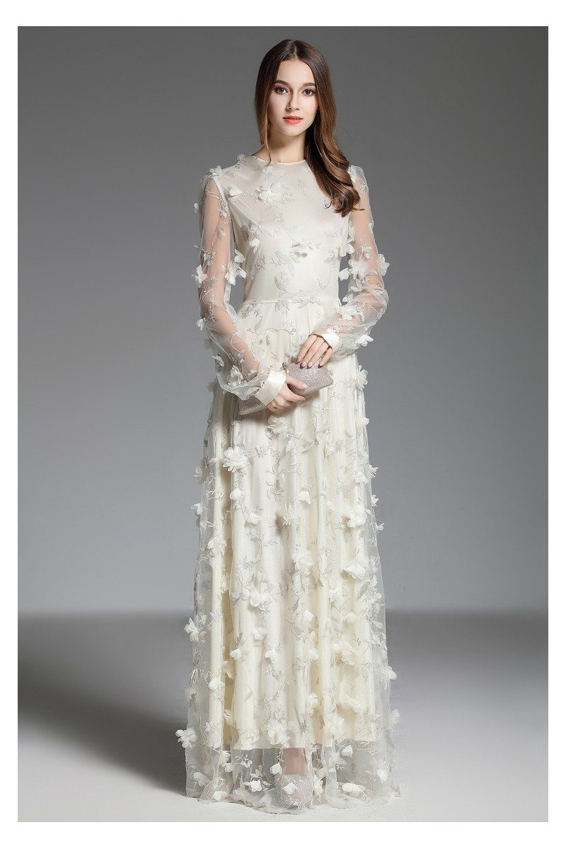 Formal Long Sleeve Flowers Party Dress - $119 #CK590 - SheProm.com