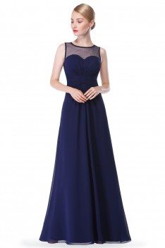 Navy Blue Illusion Neckline Chiffon Long Prom Dress - $56 #EP08761NB ...
