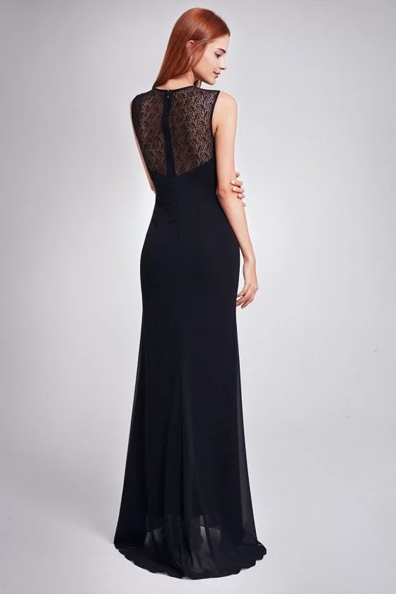 Black Simple Sheer Lace Long Evening Party Dress - $59 #EP08776BK ...