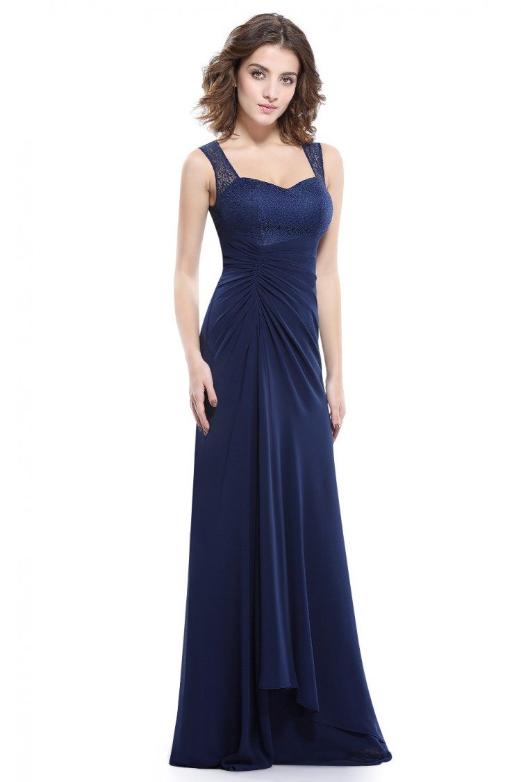 Navy Blue Simple Sheer Lace Long Evening Party Dress - $59 #EP08776NB ...
