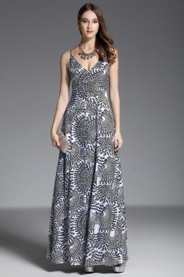 Printed Long Dress With Spaghetti Straps