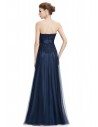 Navy Blue Lace Tulle Long Prom Party Dress - EP08780NB