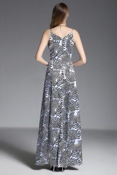Printed Long Dress With Spaghetti Straps - CK596