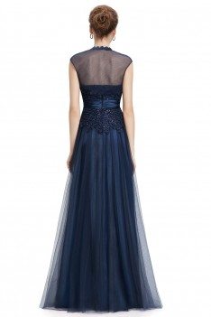 Navy Blue Lace Tulle Long Prom Party Dress - EP08780NB