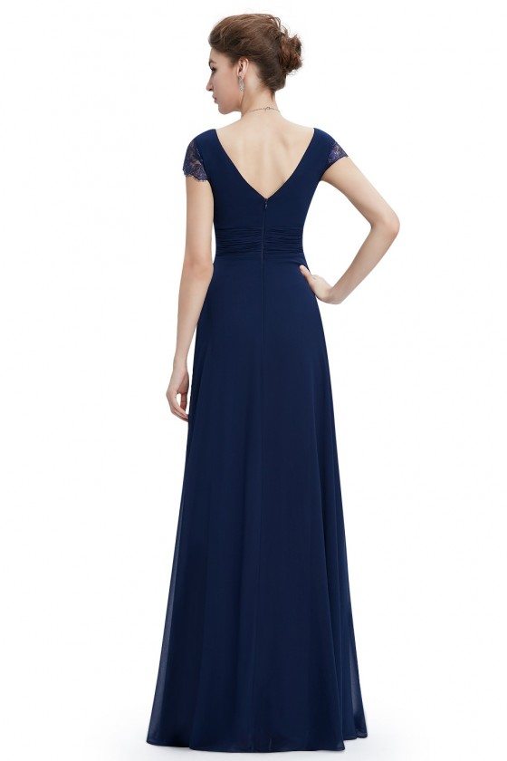 Navy Blue Lace Short Sleeve Long Evening Dress - $56 #EP08787NB ...