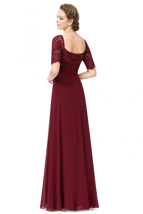 Burgundy Slit Short Sleeve Prom Party Dress - $59 #EP08793BD - SheProm.com