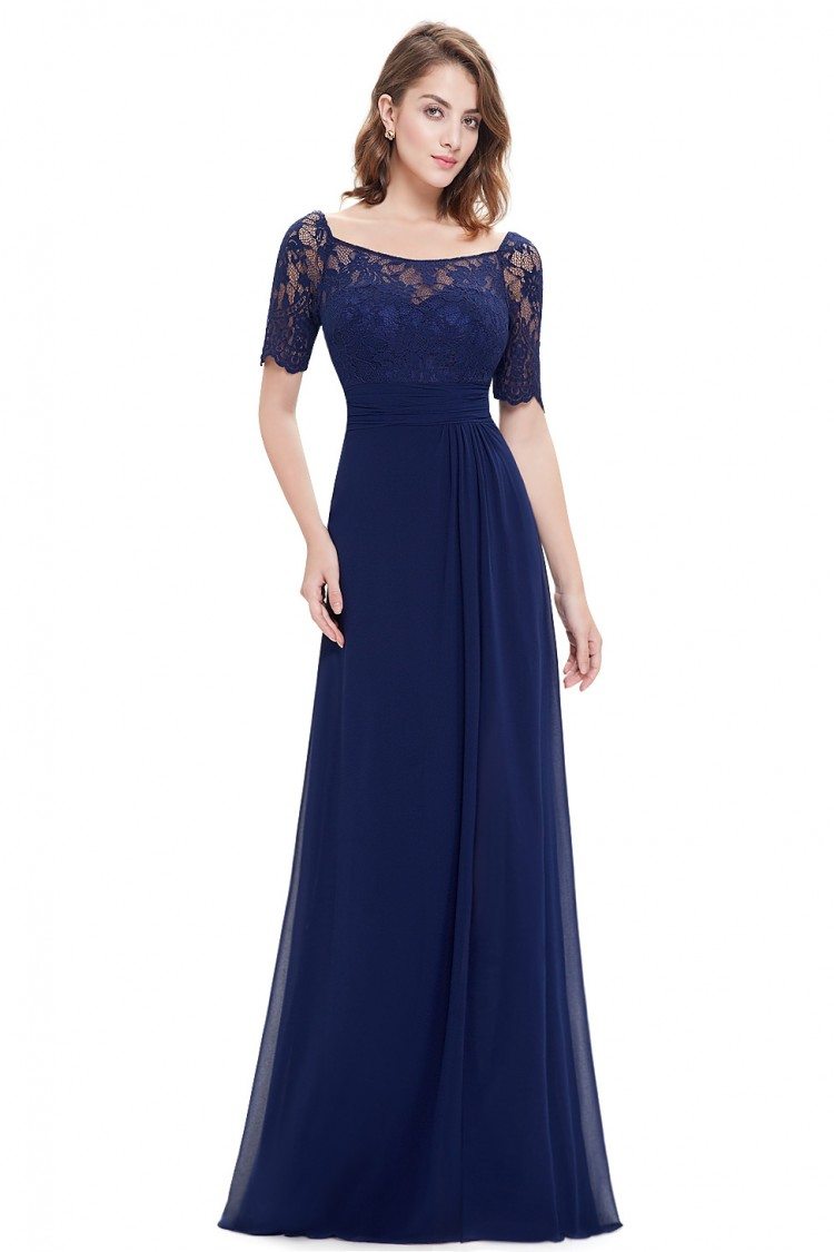 Navy Blue Slit Short Sleeve Prom Party Dress - $59 #EP08793NB - SheProm.com